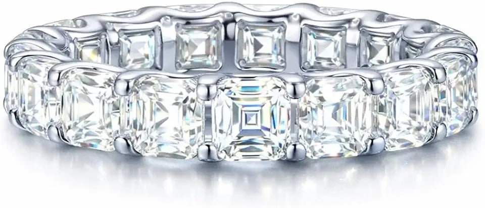 Sterling Silver Square Moissanite Wedding Band, 4mm