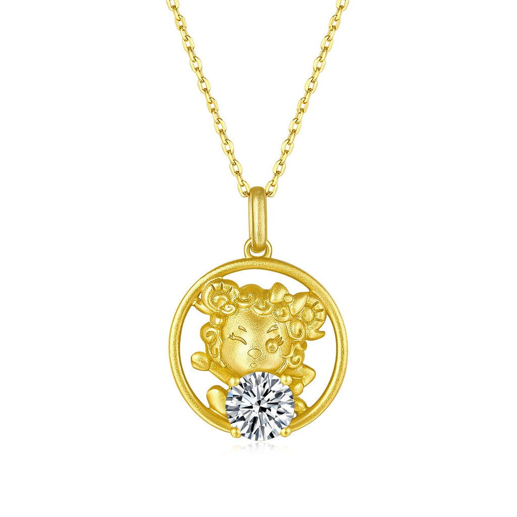Sterling Silver Chinese Zodiac Goat Necklace With 1 ct Moissanite, D Color VVS1 — front view