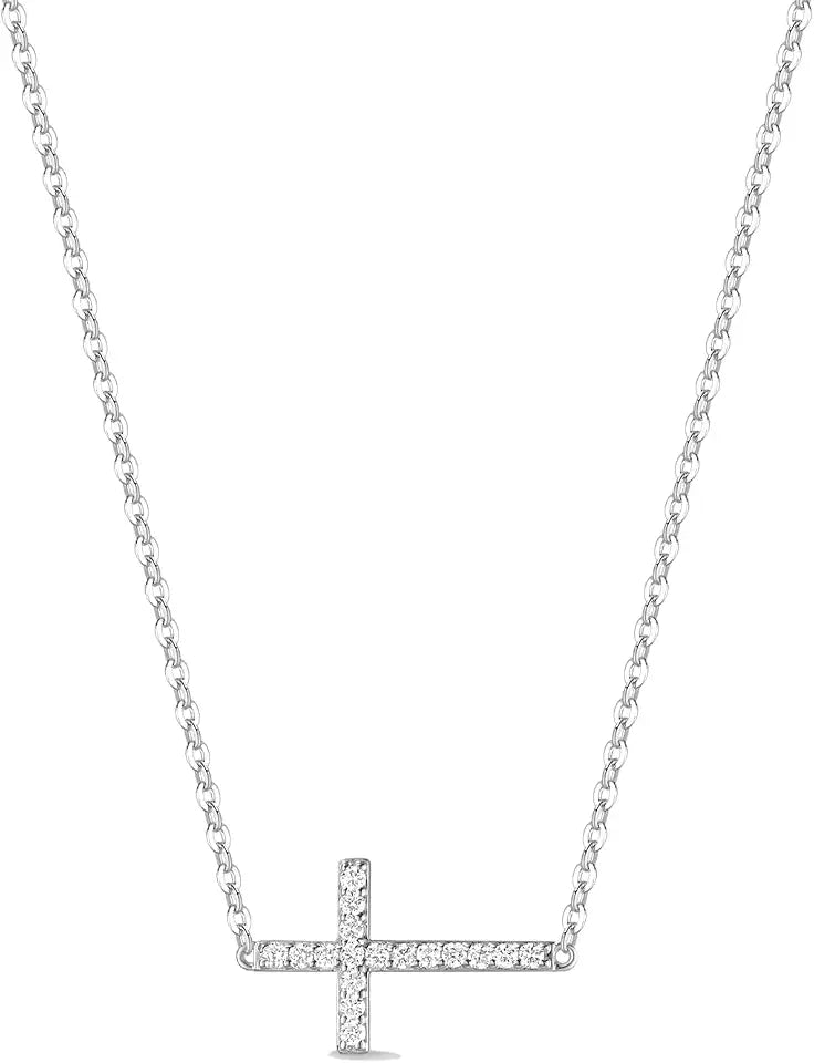 Sterling Silver Lab-Grown Diamond Cross Necklace