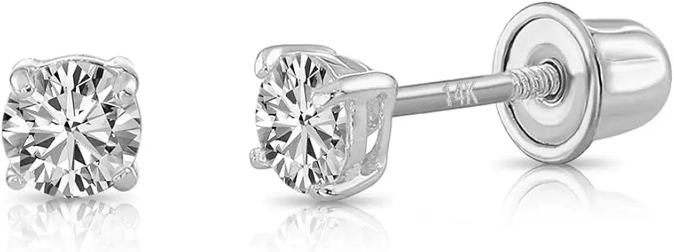 Gold-Tone Round Lab-Grown Diamond Stud Solitaire Earrings, 2MM