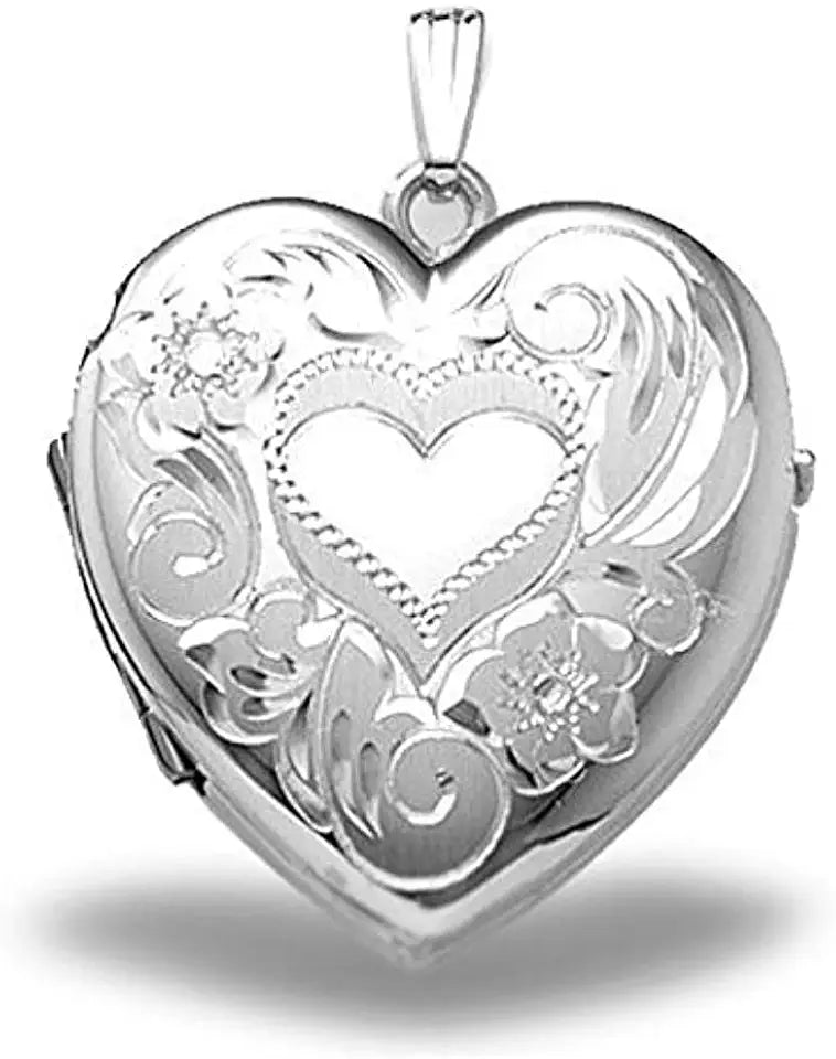 Sterling Silver Locket Heart Necklace, 4 Inch
