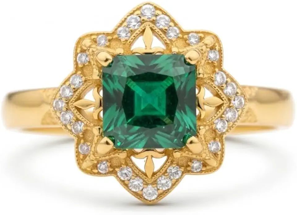 Gold-Tone Sterling Silver Square Birthstone Engagement Ring
