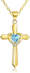 Gold-Tone Birthstone Heart Cross Necklace