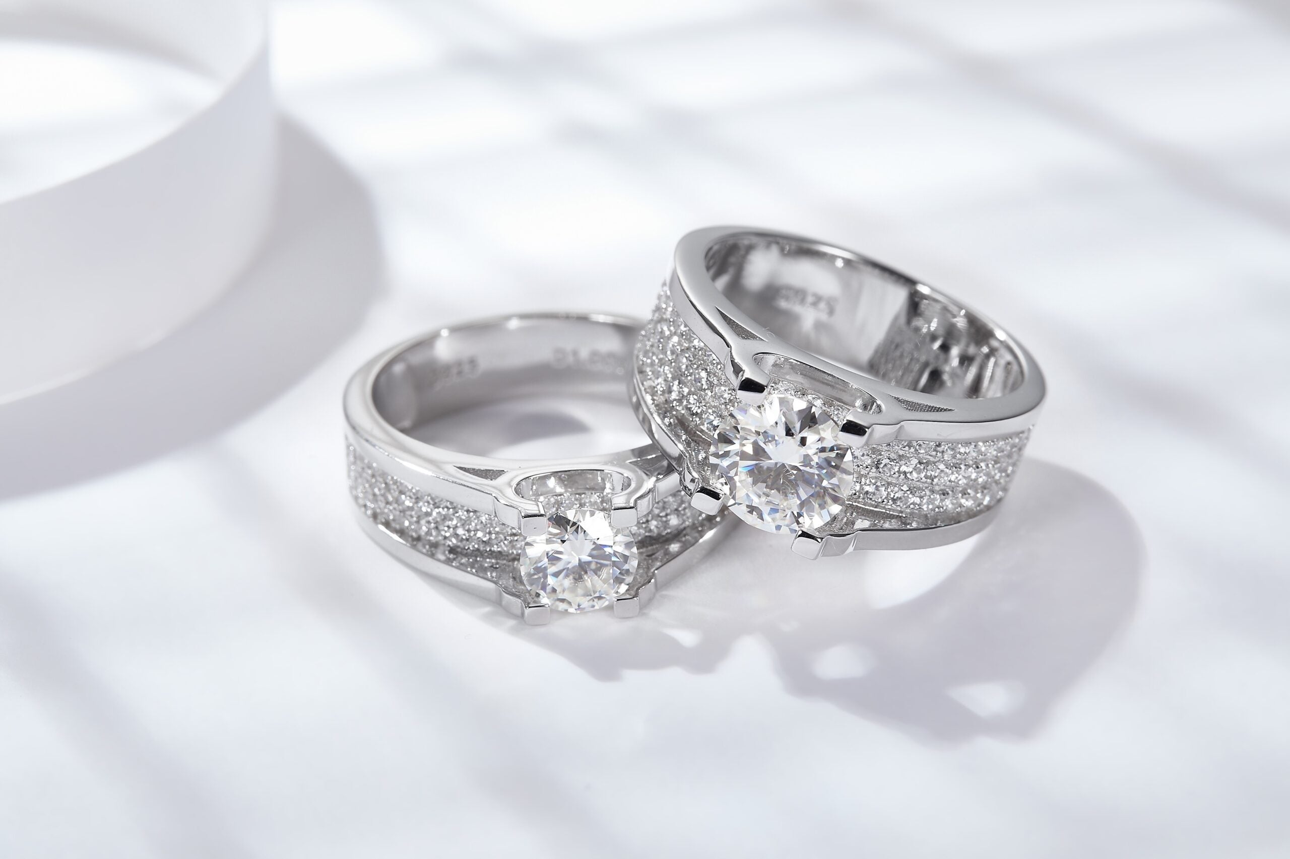 Sterling Silver Wide Band Moissanite Ring, 1ct or 2ct Stone — alternate angle