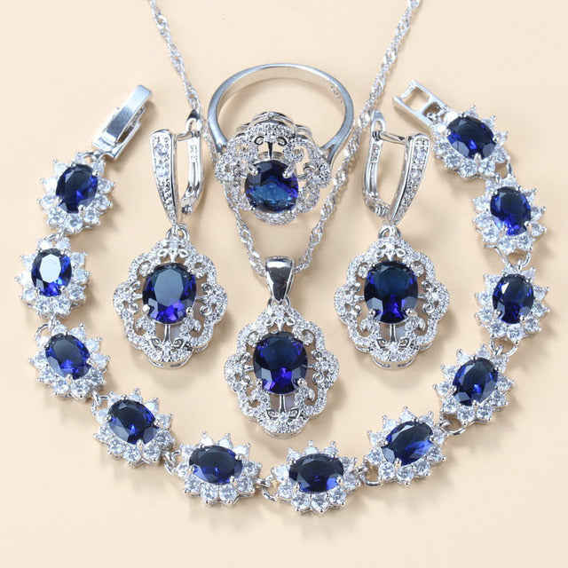 Cubic Zirconia 4-Piece Jewelry Set – Necklace, Earrings, Bracelet and Ring