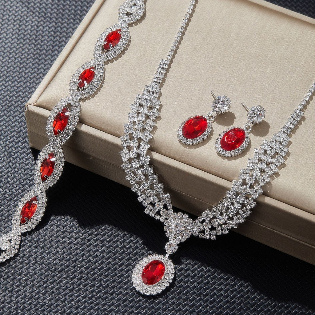 Colored Stone Necklace Jewelry Set for Women, 4-Piece Set in Black — alternate angle
