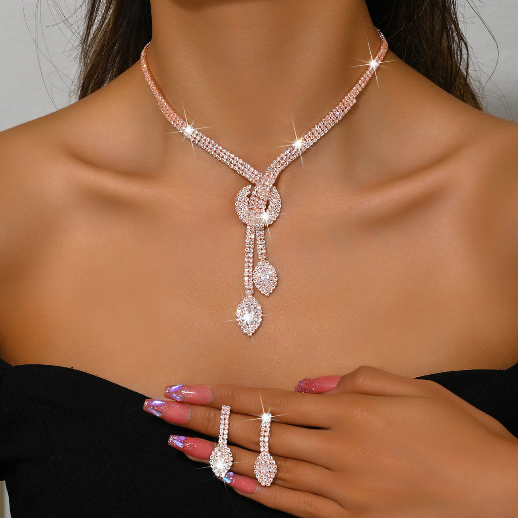 Geometric Teardrop Zircon Necklace and Earrings Set, Gold Silver Rose Gold or Royal Blue — scale reference