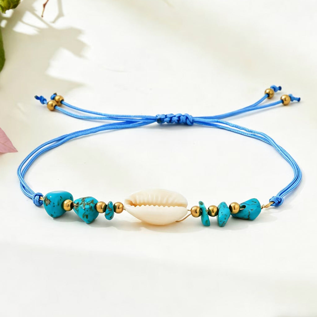 Hand-Woven Shell and Natural Stone Bracelet, Four Styles — front view