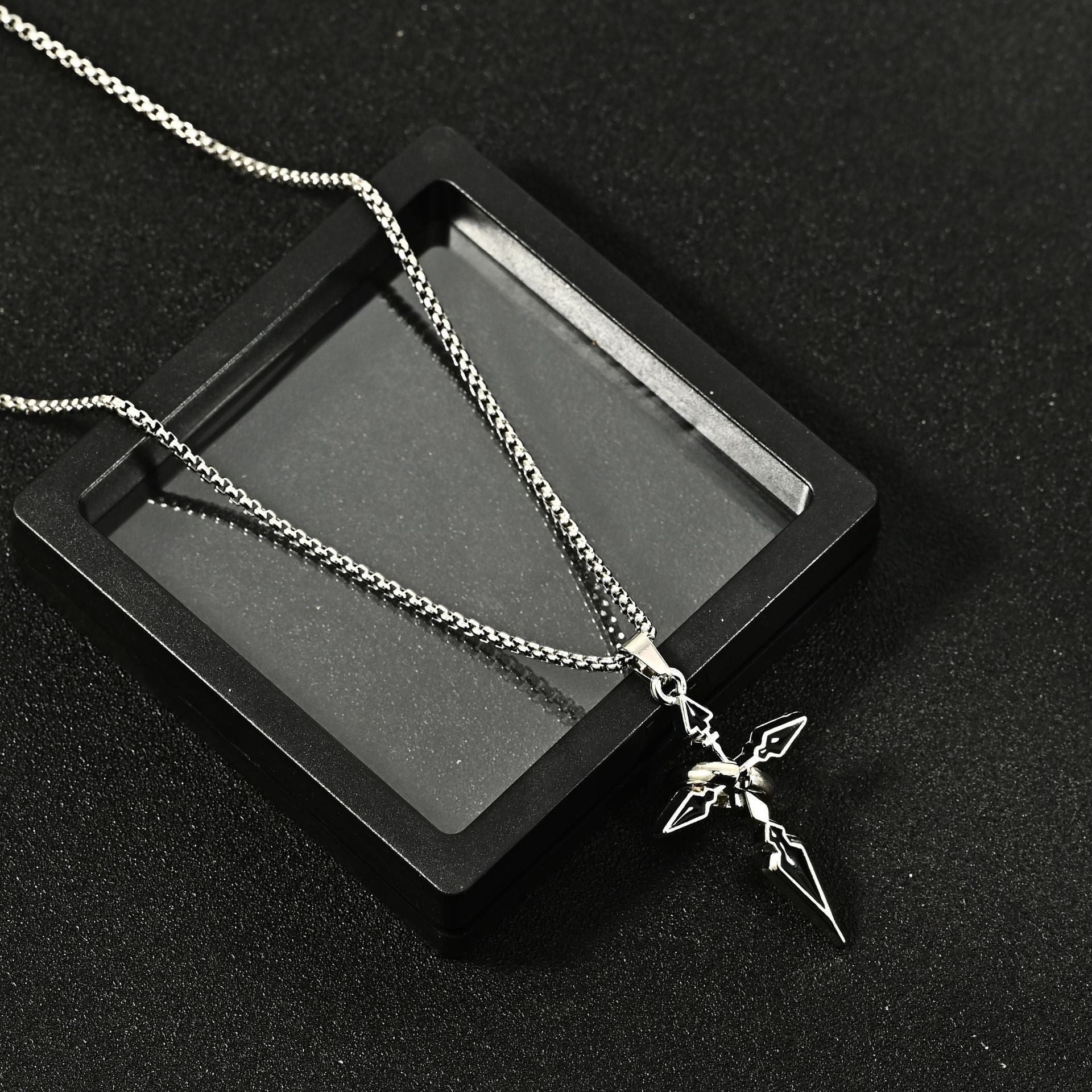Titanium Steel Cross Necklace for Men, Pendant with Ring Detail — side view