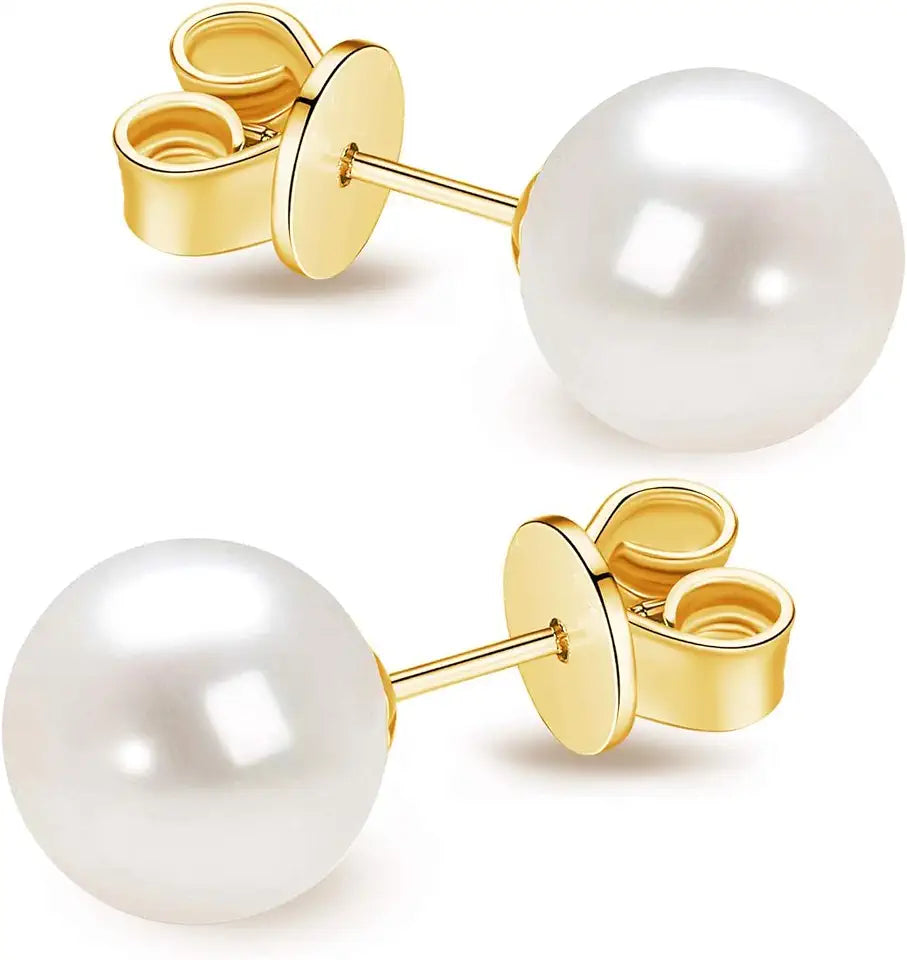 Gold-Tone Round Freshwater Pearl Stud Earrings