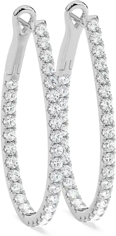 Sterling Silver Oval Moissanite Hoop Earrings