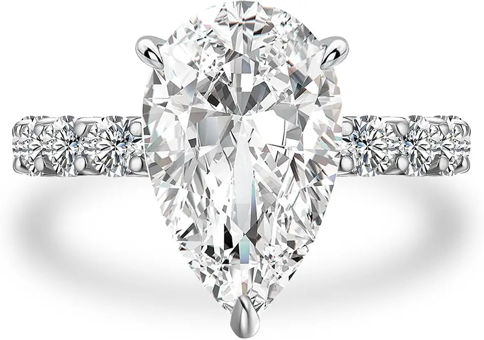 Sterling Silver Pear-Cut Moissanite Engagement Ring, 3.2mm