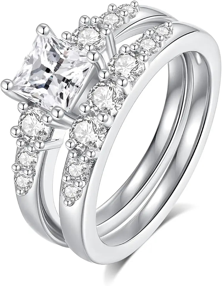 18K White Gold-Plated Sterling Silver Moissanite Engagement Ring