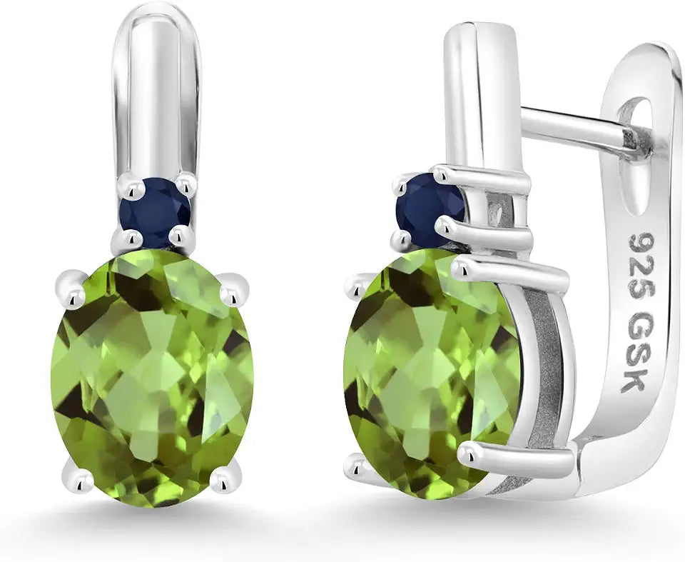 Sterling Silver Oval Peridot Earrings with Birthstone