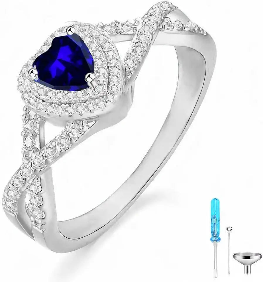 Sterling Silver Moissanite Heart Memorial Ring with Birthstone