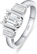 Gold-Tone Sterling Silver Emerald-Cut Moissanite Engagement Ring