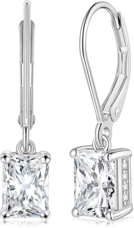 Sterling Silver Oval Moissanite Drop Earrings