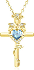 Birthstone Heart Cross Necklace