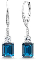 Sterling Silver Emerald-Cut Topaz Drop Earrings with Birthstone