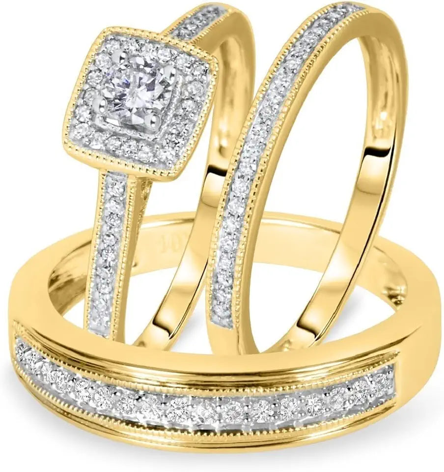 Gold-Tone Sterling Silver Round Engagement Ring
