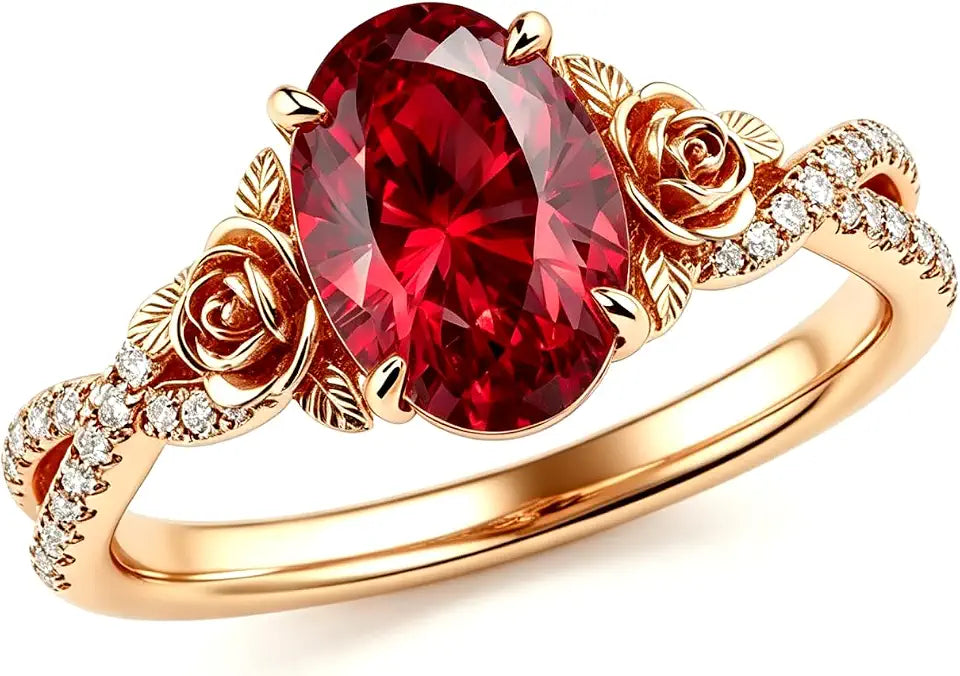 Gold-Tone Garnet Engagement Ring with Birthstone