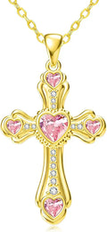 Gold-Tone Birthstone Heart Cross Necklace