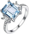 Sterling Silver Emerald-Cut Moissanite Engagement Ring, 9 MM