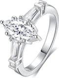18K White Gold-Plated Sterling Silver Oval Moissanite Engagement Ring