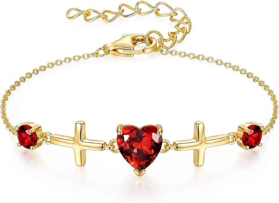 Gold-Tone Birthstone Cross Bracelet