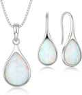 Sterling Silver Teardrop Opal Jewelry Set with Birthstone