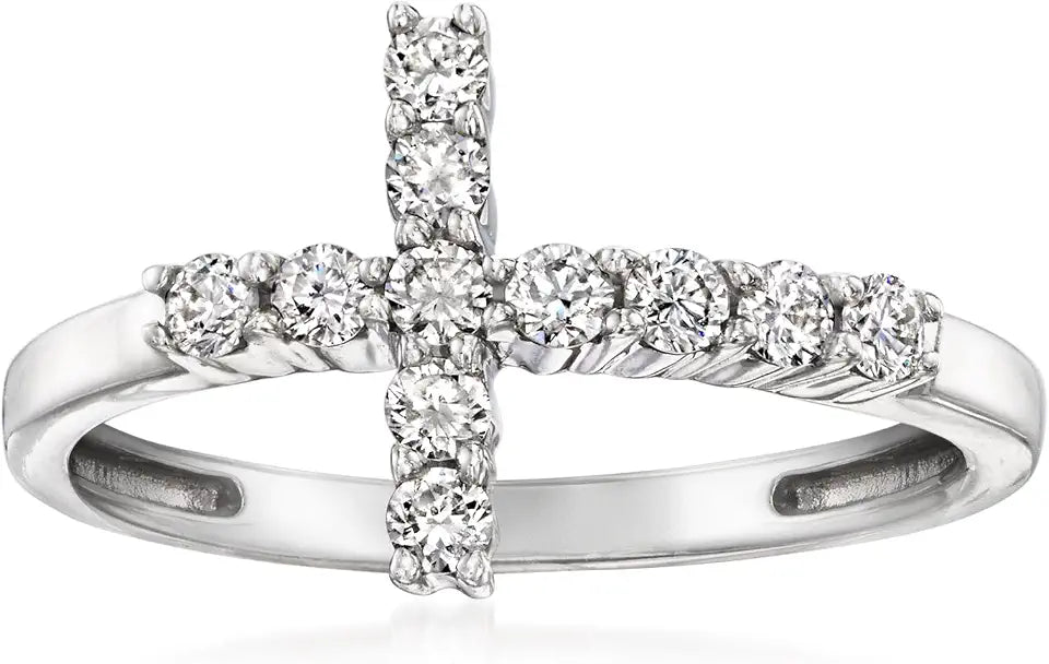 Sterling Silver Lab-Grown Diamond Cross Ring