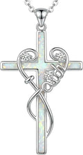 Sterling Silver Opal Cross Necklace