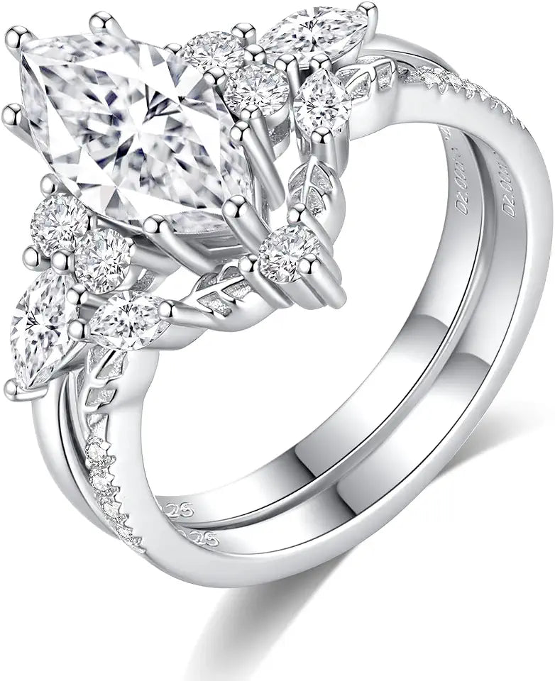Rhodium-Plated Sterling Silver Moissanite Engagement Ring