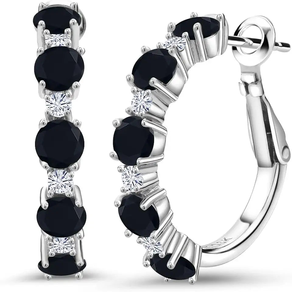Sterling Silver Round Moissanite Hoop Earrings with Birthstone