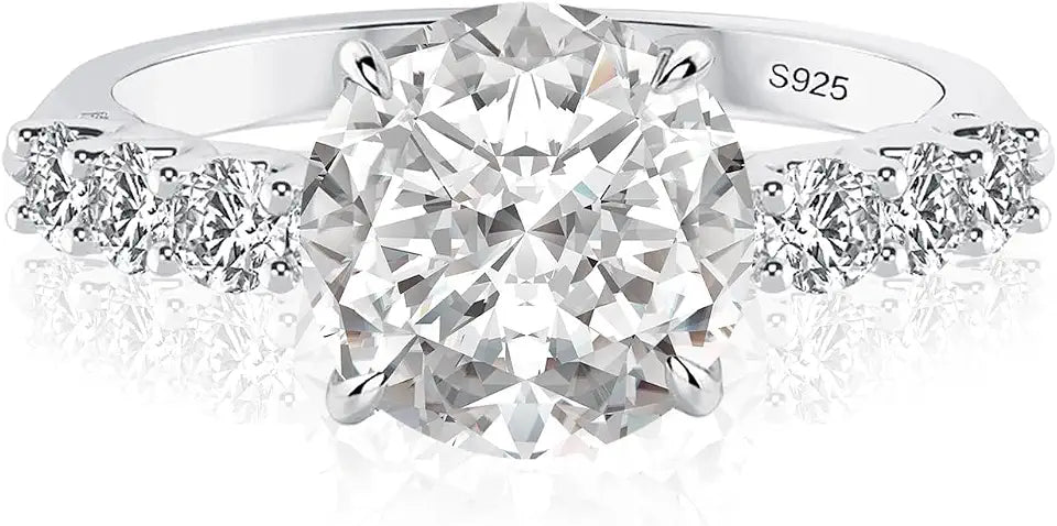 Sterling Silver Round Moissanite Ring