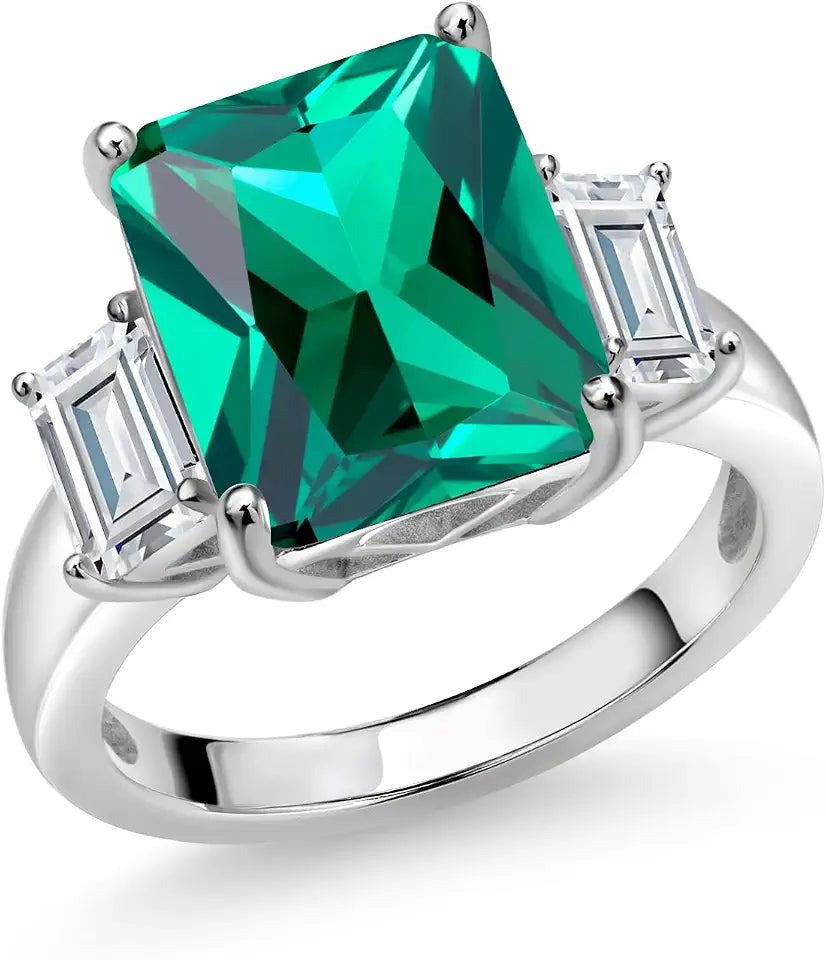 Sterling Silver Emerald-Cut Moissanite Ring