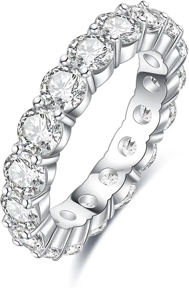 Sterling Silver Round Moissanite Wedding Band