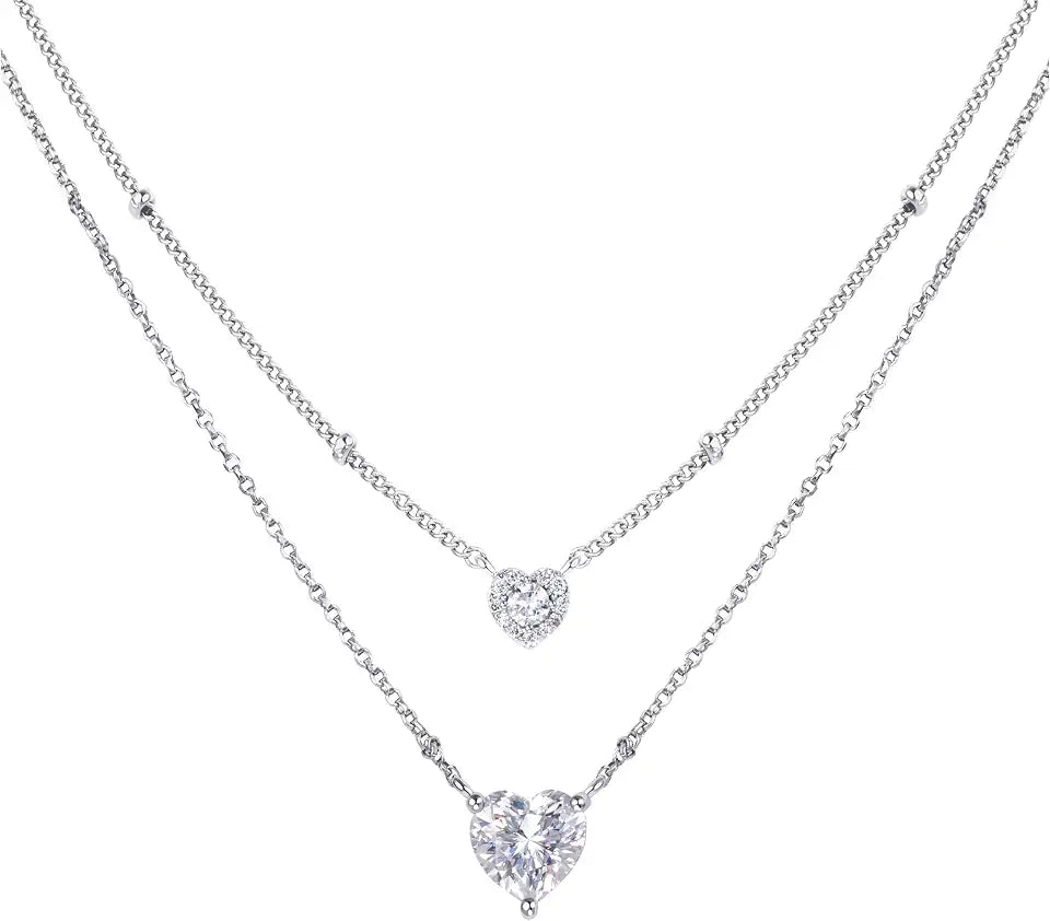 Sterling Silver Moissanite Heart Layered Necklace