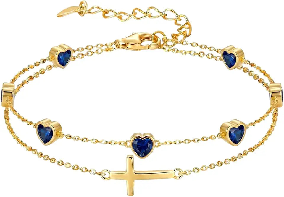 Gold-Tone Birthstone Cross Bracelet