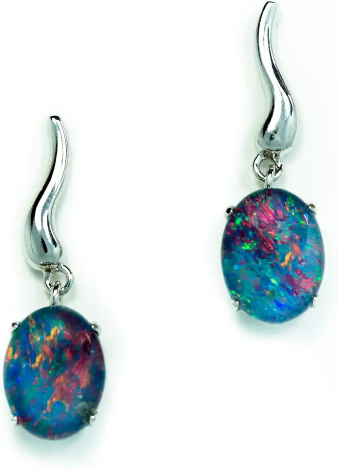White Gold-Plated Sterling Silver Opal Earrings