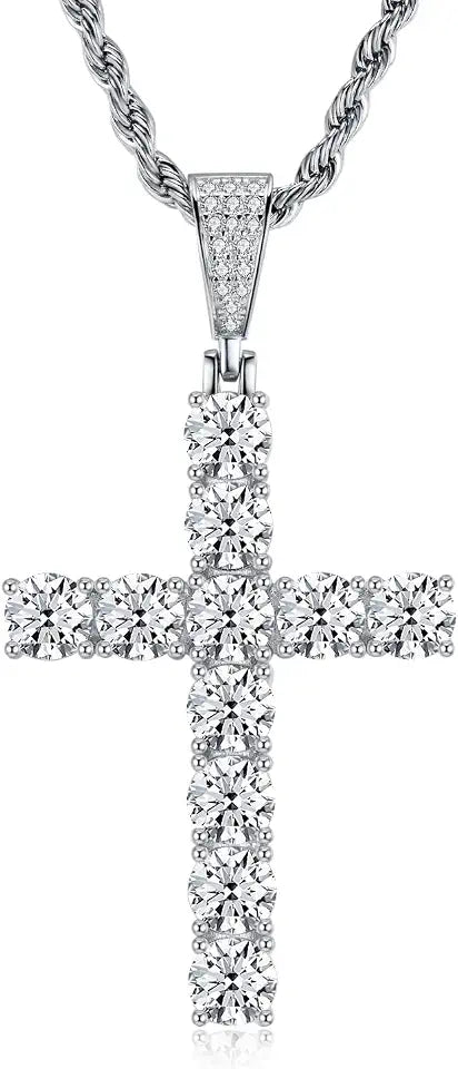 18K White Gold-Plated Sterling Silver Moissanite Cross Necklace