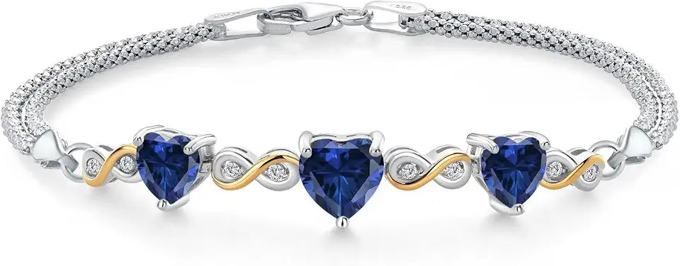 Gold-Tone Sterling Silver Lab-Grown Diamond Heart Bracelet