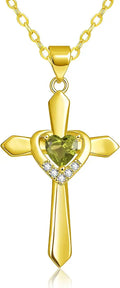 Gold-Tone Birthstone Heart Cross Necklace