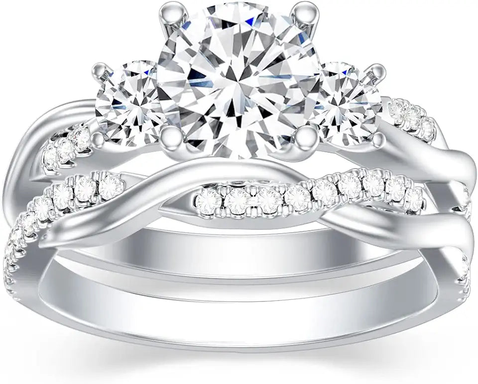 Gold-Tone Sterling Silver Round Moissanite Engagement Ring