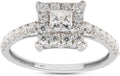 Gold-Tone Sterling Silver Square Moissanite Halo Engagement Ring