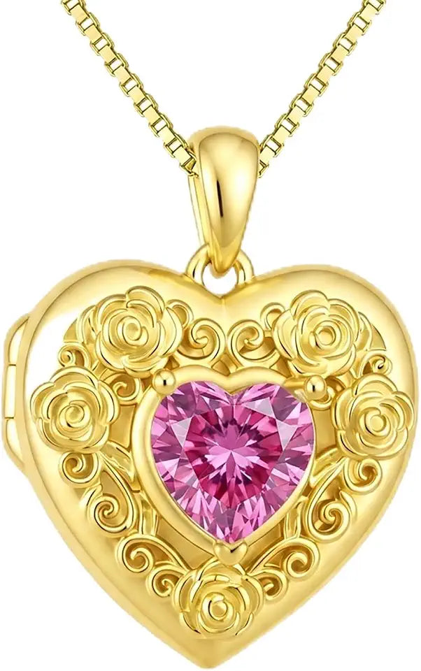 Sterling Silver Birthstone Locket Heart Necklace