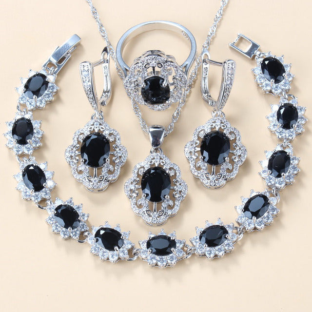 Cubic Zirconia 4-Piece Jewelry Set – Necklace, Earrings, Bracelet and Ring