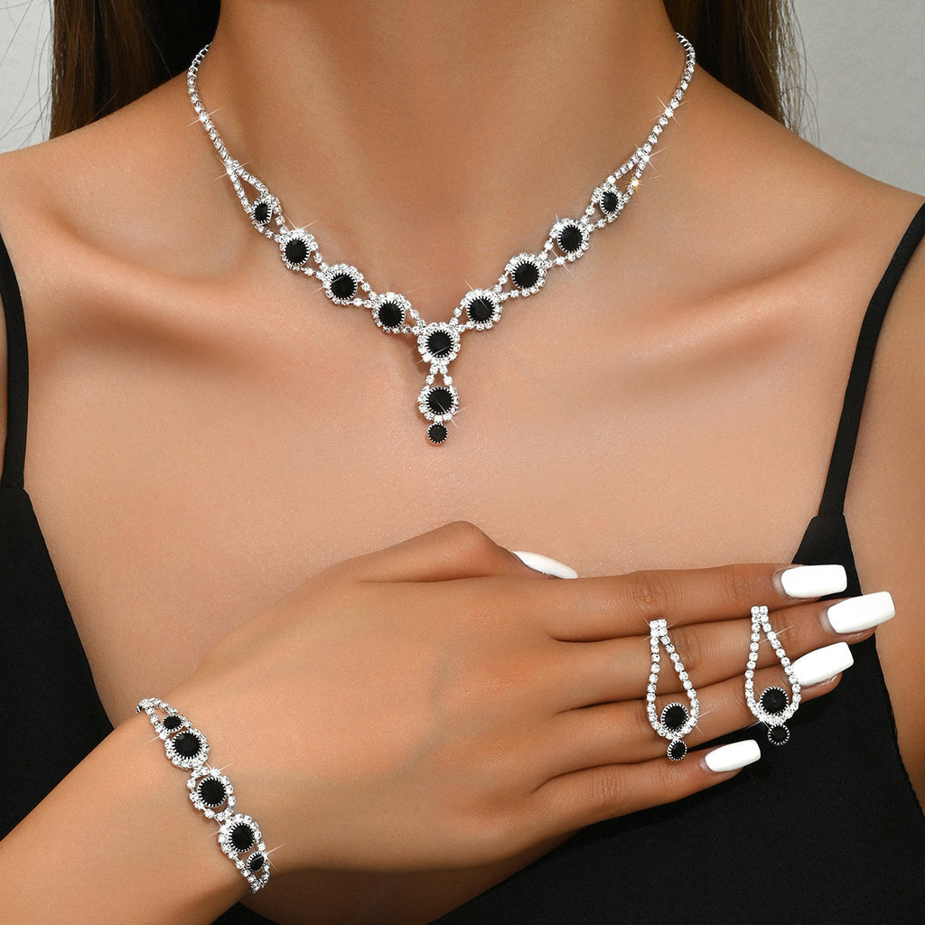 Rhinestone Geometric Jewelry Set for Women, Necklace — detail close-up