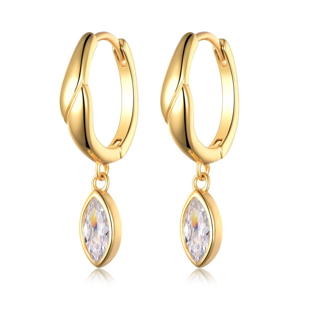 Sterling Silver Twist Huggie Drop Earrings With Marquise-Cut Moissanite, D-VVS1 — front view