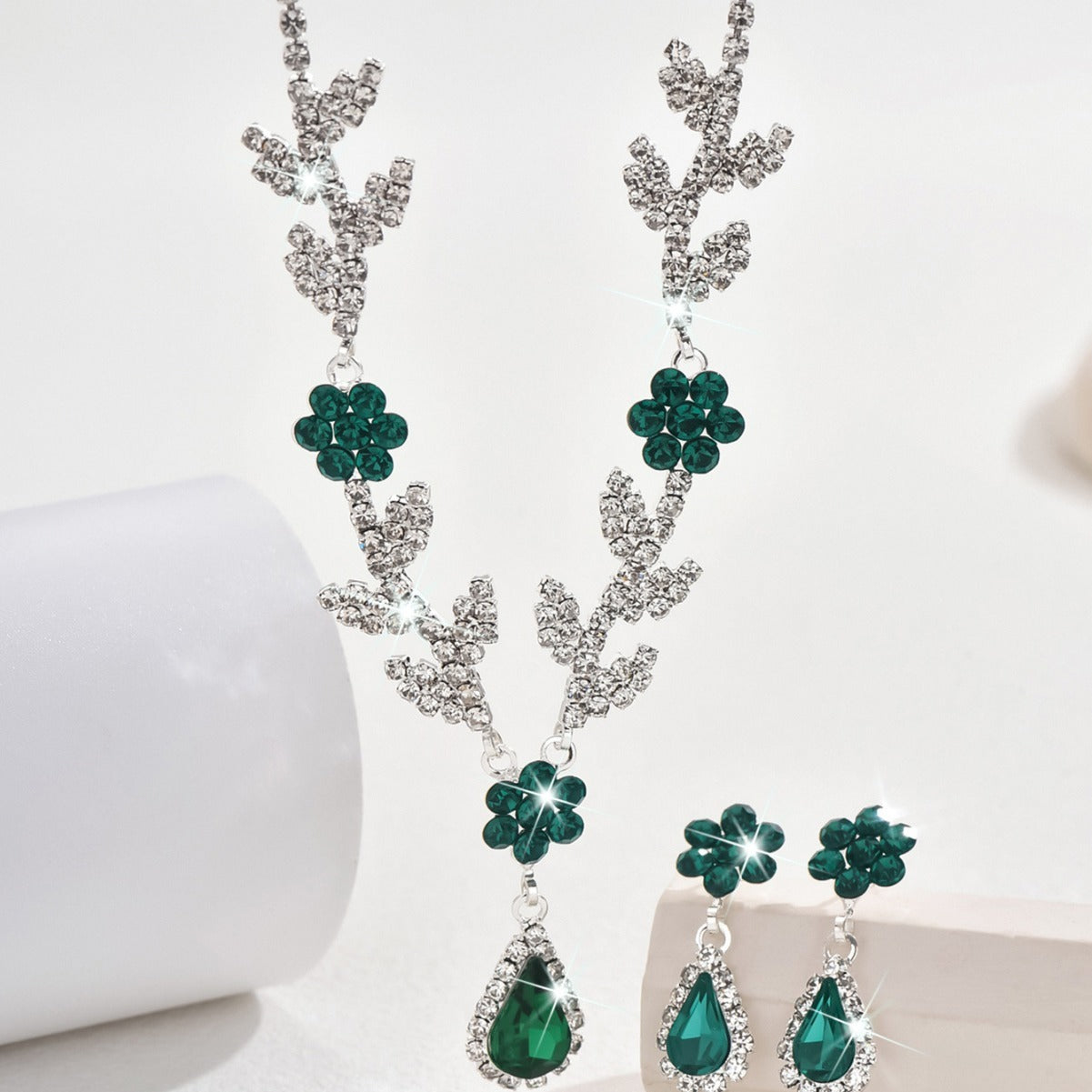 Teardrop and Flower Necklace and Earrings Set — alternate angle
